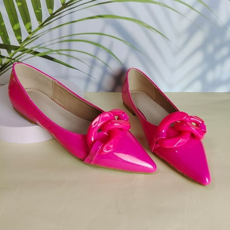 

Women s Shoes Summer Flat Heels Casual Solid Color Slip-on Chain Pointed Toe Sandals