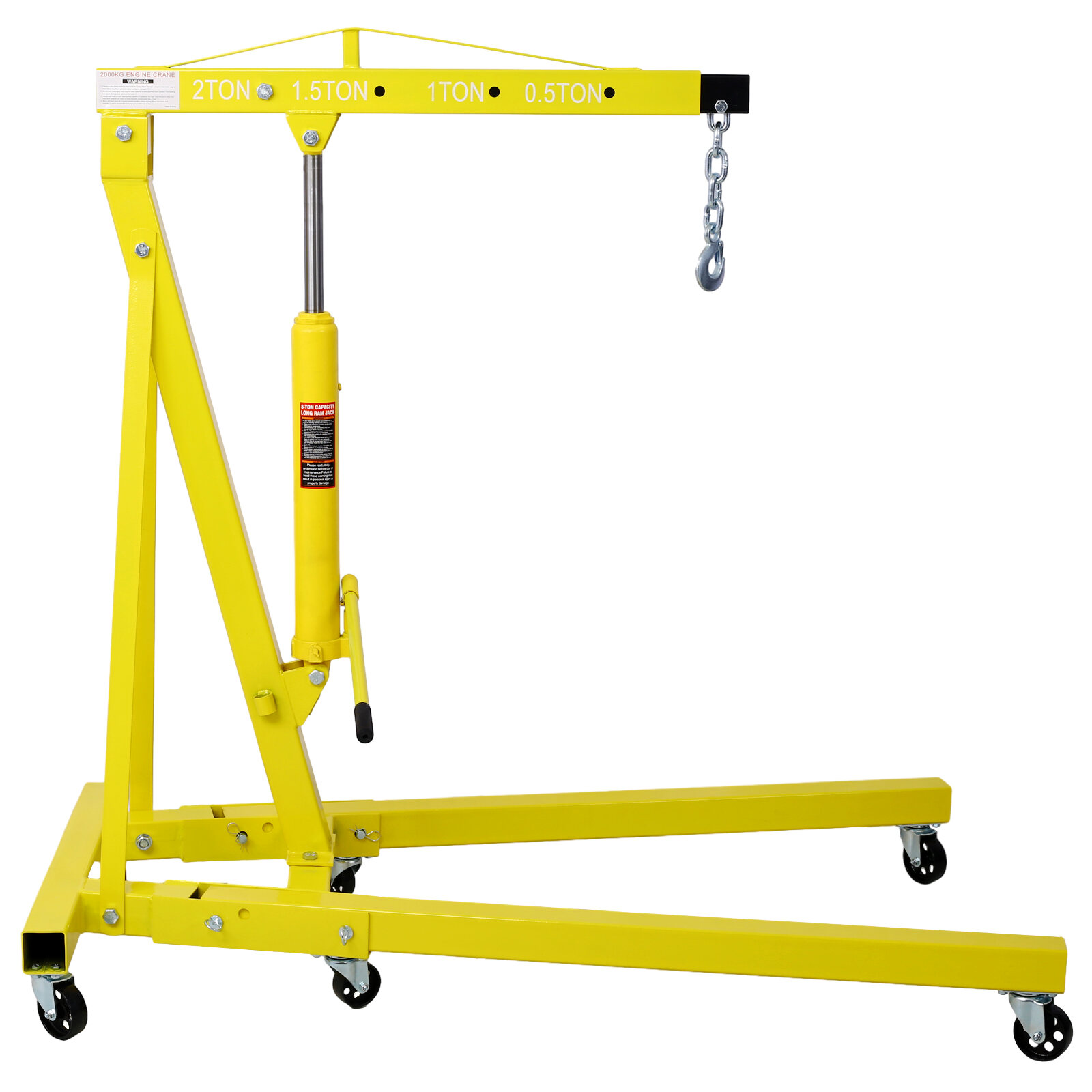 , 2 Ton Folding Engine Hoist Cherry Picker Shop Crane Hoist Lift, Heavy Duty Steel with 6 Iron Caster Wheels (yellow), Yellow ,Steel ,