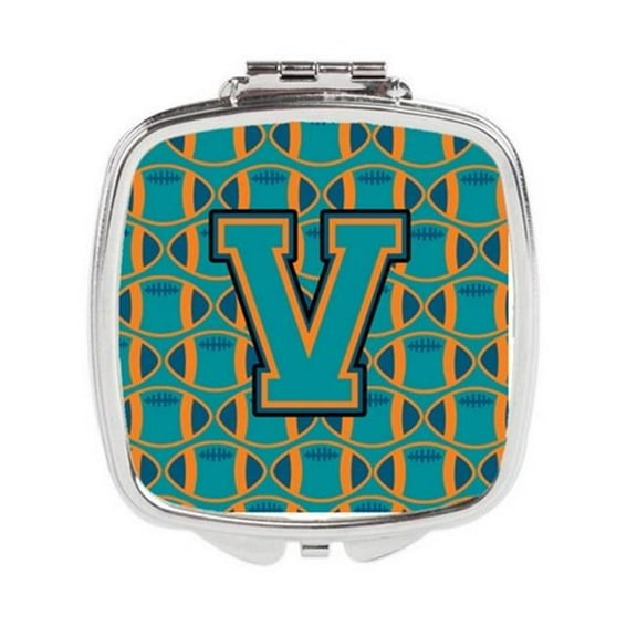 Letter V Football Aqua - Orange & Marine Blue Compact Mirror