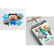 Miner Foil Balloons Party Decor & Minecraft Theme Thank You Cards & Return Gift Tags 30 Pcs Best Combo For celebrations