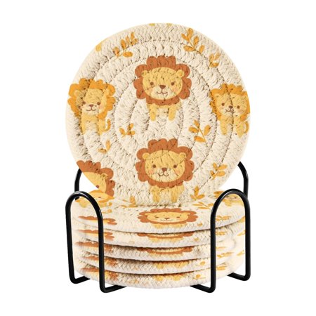 

6 coil coasters 3.94x3.94x0.24 inch water coasters Drink coasters with cup holders Absorbent coasters Heat resistant for bar protection Cute Little Yellow Lion