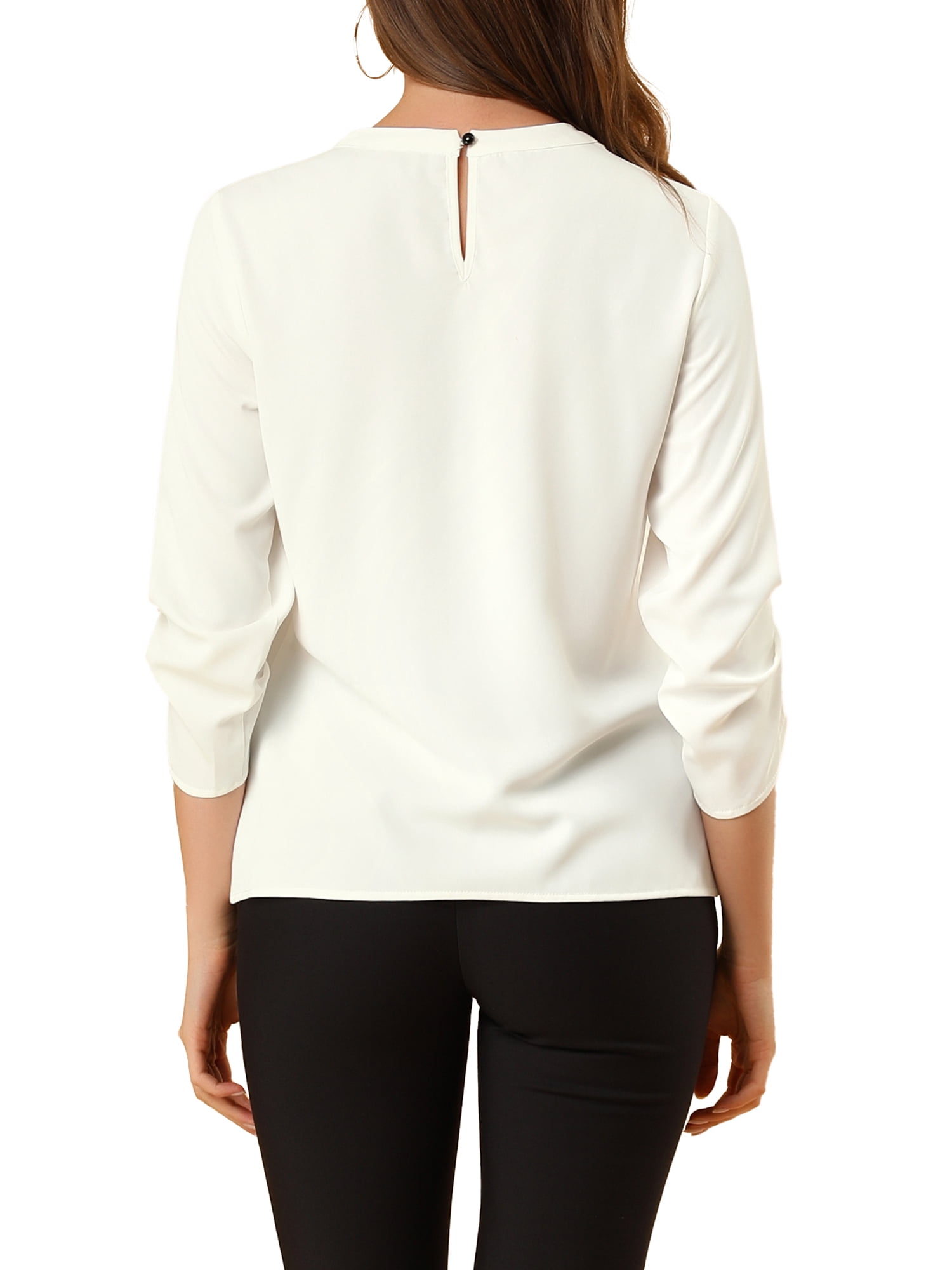 DARING DIVA Round Neck Keyhole Pleated Shirred Work Top XL White