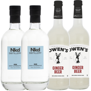 Nkd Distillery Gin 2 Pack Alternative Premium Non-Alcoholic Spirit 750 ML Bottles w 2 Pack Owen’s Mixers Ginger Beer 750 ML Bottles - Perfect for Mocktails - A