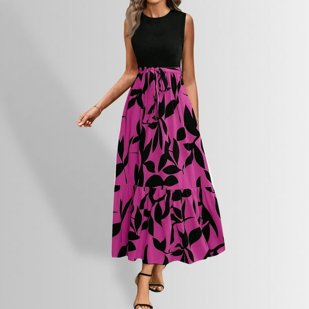 WILLBEST Vestidos Casuales Vestidos de Verano para Mujer 2025 Vestido Largo Cruzado de Manga Corta con Estampado Floral Vestido de Línea A con Volantes y Retazos Chica