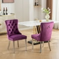 thumbnail image 4 of Ataucjin Dining Chairs Set Of 2, Upholstered Dining Chair With Solid Wood Legs, Tufted High Backrest, Nailhead Ring Pull Trim Velvet Chairs For Dining Room, Restaurant (Purple), 4 of 7