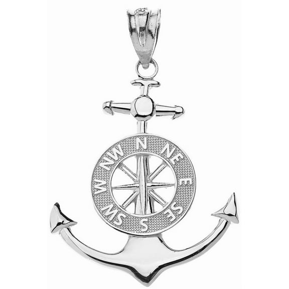 .925 Sterling Silver Mariner's Anchor Compass Charm Pendant Necklace (Pendant Only)