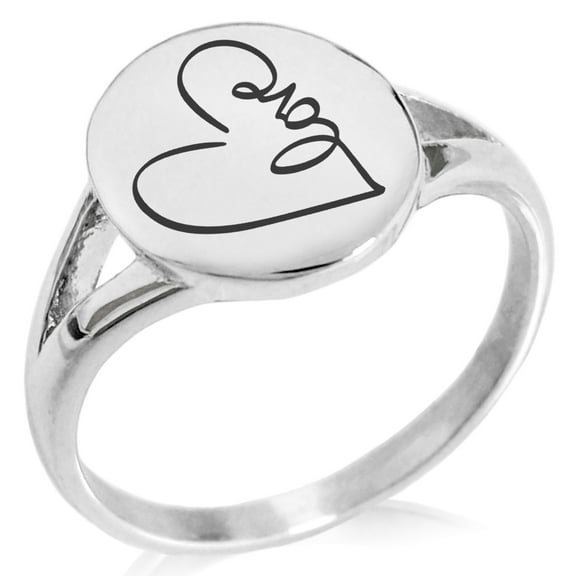 Tioneer Stainless Steel Love Heart Calligraphy Minimalist Oval Top Polished Statement Ring
