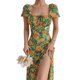 thumbnail image 3 of VISgogo Vestido de manga corta para mujer con estampado floral, correa de cuello cuadrado, versión dividida, ropa de verano VISgogo  moda, 3 of 6