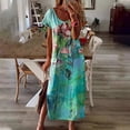 thumbnail image 1 of SMihono Robe Maxi Bohème d'Été pour Femmes Grande Taille Mode Femmes Été Décontracté Manches Courtes Col en V Robe Imprimée Florale Robe de Plage, 1 of 5