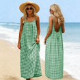 thumbnail image 2 of Women's Plaid Backless Spaghetti Strap Dress Loose Fit Loungewear Vacation Casual Dress Green XXXL, 2 of 7