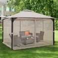 thumbnail image 2 of Outdoor Patio Gazebo Canopy Shelter Double Top Sidewalls Netting Brown, 2 of 5