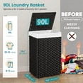thumbnail image 3 of 23.8 Gal (90L) Laundry Hamper Laundry Basket with Lid and Handles Wicker hamper Foldable Removable Liner Bag Black, 3 of 7