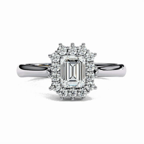 GIMELIS 0.35 CT Emerald Lab Diamond Halo Engagement Ring, 14K Gold