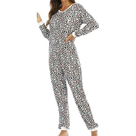 

DanceeMangoo Women Cute Print Pajama Set Long Sleeve Sleepwear One-Set Round Neck Nightwear Warm Soft Comfy Pjs Indoor Outdoor Wear