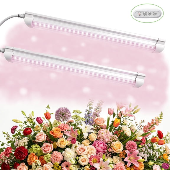 2 Pack LED Grow Lights, 2FT T8 Full Spectrum Sunlight Plant Light with Timer, 25W Per Light for Indoor Plants, Greenhouse
