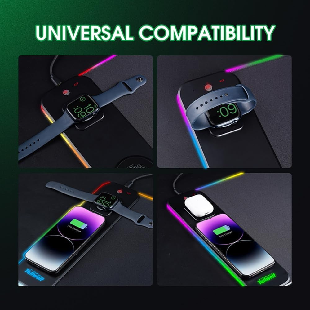 XIHAMA 3 in1 Wireless Charging RGB Gaming Mouse PAD, 15W 10 Light Modes, 800*300*4mm LED Magnetic Wireless Charging Mouse, Pad Desk Pad, Illuminated Mouse Pad for Ql Wireless Standard Phones/Watches