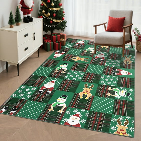 HOMERRY Xmas Rug Plaid Home Decor Carpet Indoor Modern Washable Non-slip Throw Rug for Living Room 5' x 7' Green