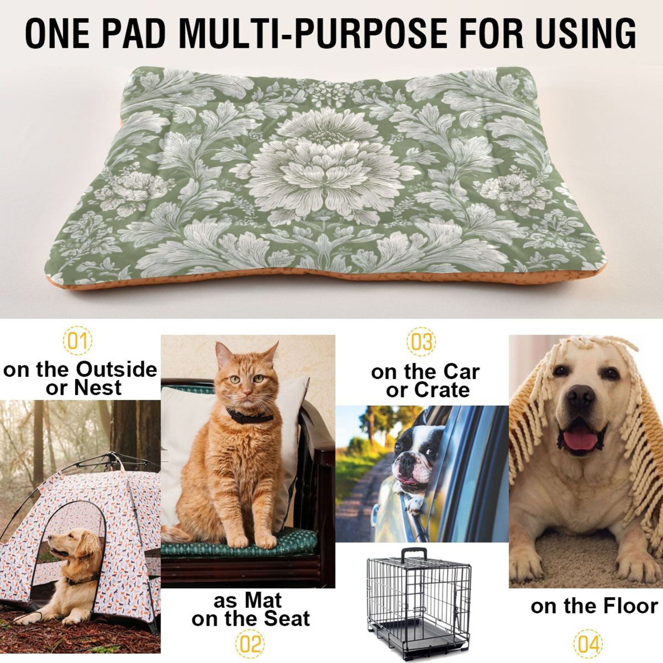 Cozy Mat Pet Bed Indoor Outdoor Warm Soft For Cat Dog Puppy(S/M) Sage Green and Ivory