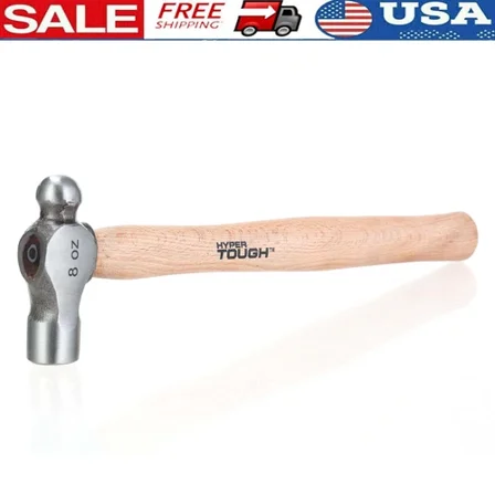 8 Ounce Ball Peen Wood Handled Hammer Heat Treated For Striking Chisels Punches