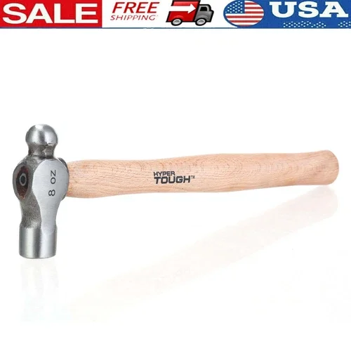 8 Ounce Ball Peen Wood Handled Hammer Heat Treated For Striking Chisels Punches