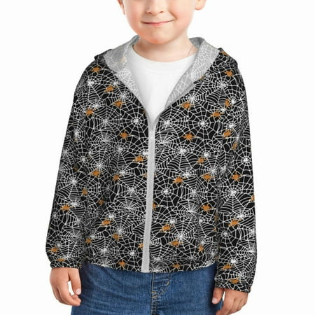 

Lukts Spider Cobweb Print Children s Long-Sleeved Sun Protection Clothing Hooded Sweatshirts for Boys and Girls Outdoor Sports-4 Years