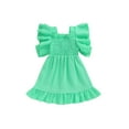 thumbnail image 2 of Musuos Little Girls Solid Casual Dress 1-5Years Ruffled Trim Flutter Sleeve Square Neck Smocked Silhouette Back Cut-out Summer Dresses, 2 of 10