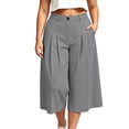thumbnail image 7 of Mifsaly Plus Size Cropped Linen Pants Women Pleated Front High Waist Capris Lightweight Flowy Everyday Casual Work Office Bottoms with Pockets Gray,XXXXL, 7 of 7