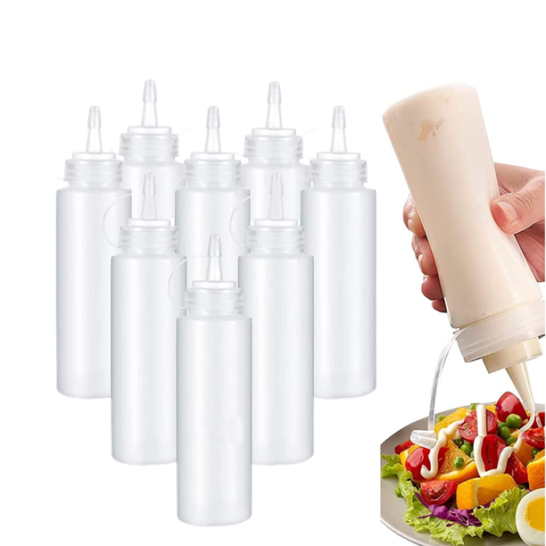 Plastic Condiment Squeeze Bottles with Twist on Cap Lids Top Liquids