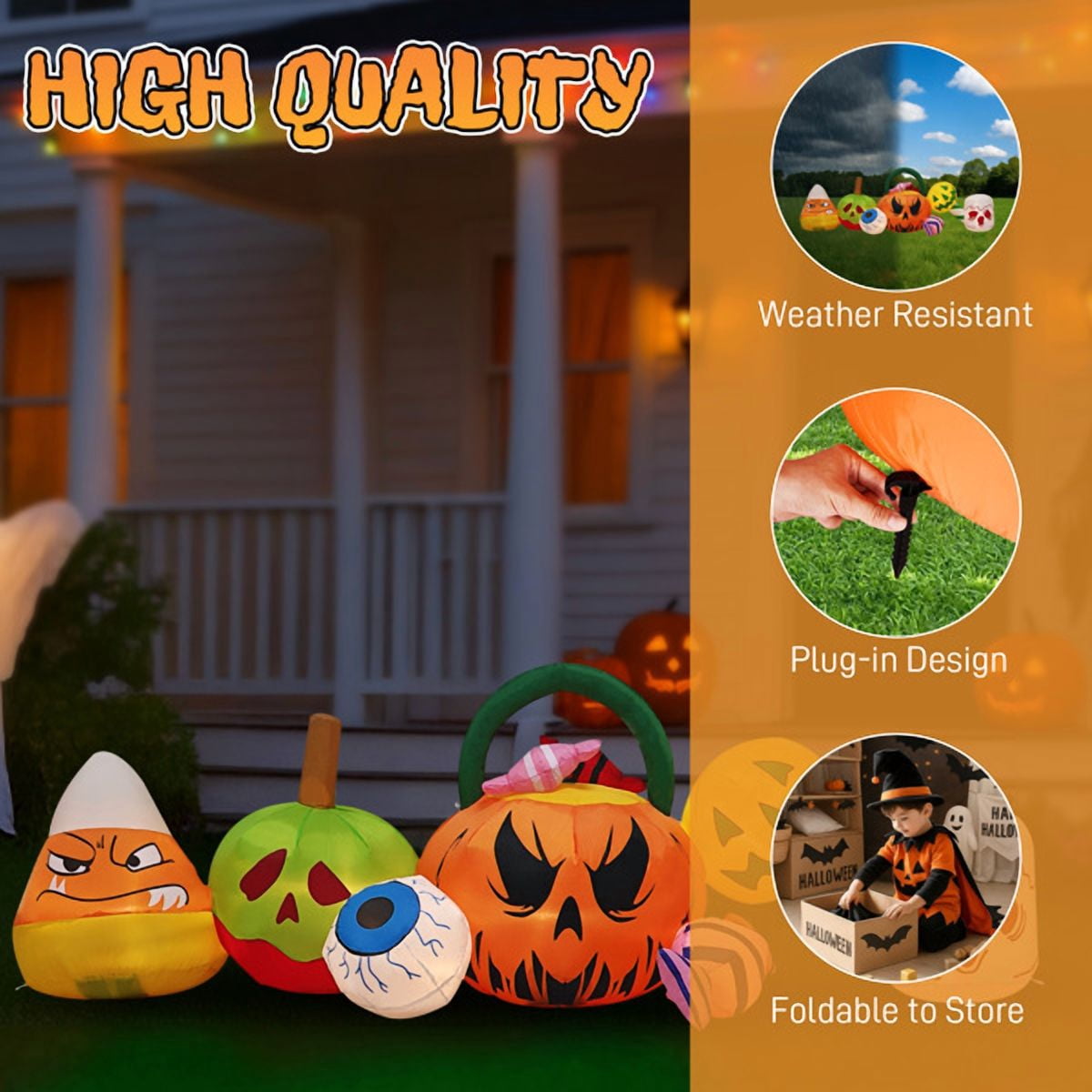 8FT Halloween Inflatable Pumpkin Ghost Scene - LED Lighted Outdoor Decor with Quick Inflation for Yard, Garden & Indoor Party