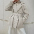 thumbnail image 2 of YOIAVAIOY Women's Belted Puffer Jacket Notched Lapel Down Coat Open Front Cardigan Overcoat Winter Warm Outwear White L, 2 of 7