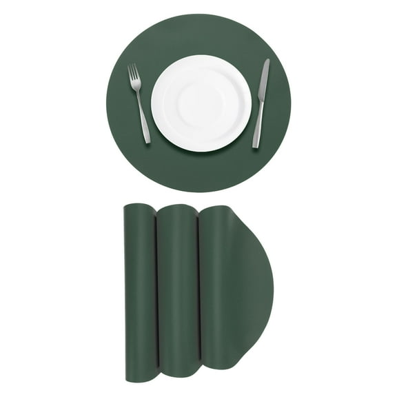 4Pcs Faux Leather Placemats for Dinner Table, Round Mats Placemats Heat Resistant(Green)
