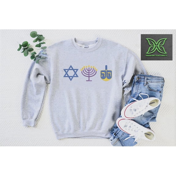 Embroidered Hanukkah Sweatshirt, Jewish Holiday Embroidery Crewneck,Happy Menorah Hanukkah Gift, Chanukah Celebration, Jewish Christmas Gift