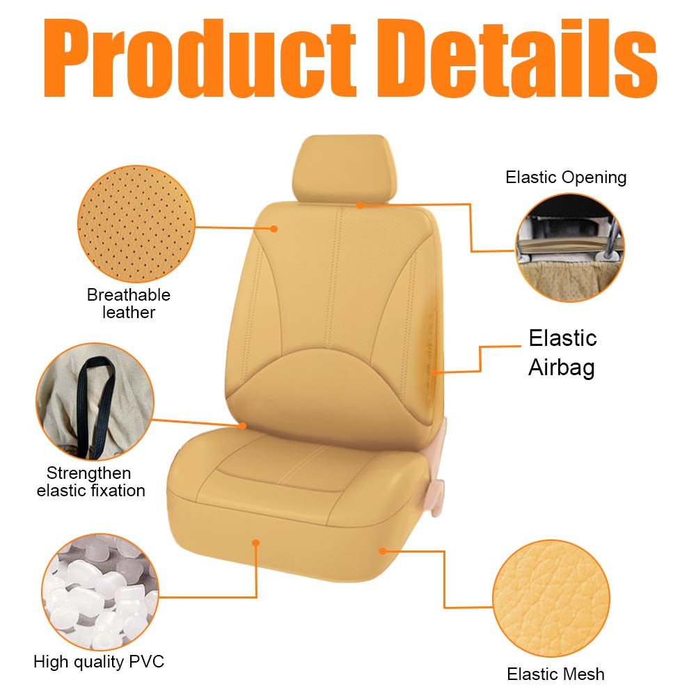 AUTOA 9 Pcs PVC Leather Car Seat Covers Full Set, Front & Rear Bench Waterproof Seat Cover Fit for SUV,Sedan,Van, Airbag Compatible, White