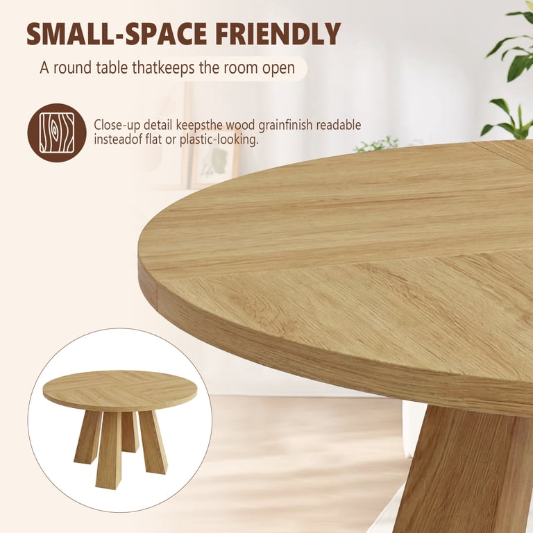 47 Inch Round Dining Table for 4-6 People, Farmhouse Wooden Kitchen ...