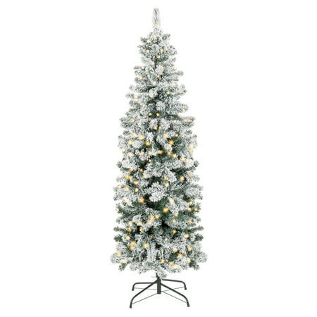 Best Choice Products 6ft Pre-Lit Artificial Snow Flocked Pencil Christmas Tree Holiday Decoration w/ 250 Clear (Best Christmas Tree Lights Uk)