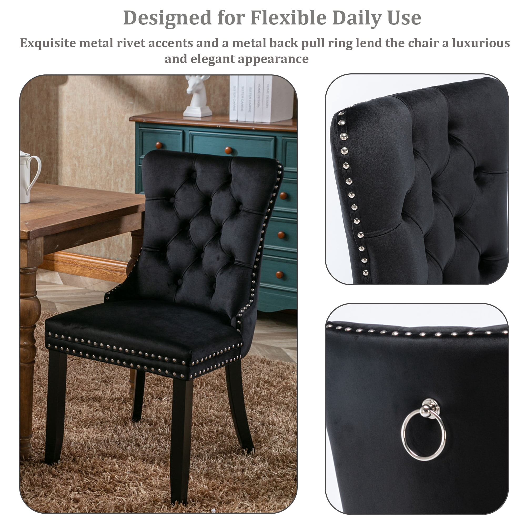 Velvet Tufted Dining Chairs Set of 6, Upholstered Accent Chairs with Solid Wood Frame for Kitchen & Dining Room