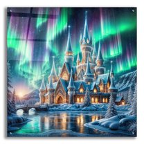 Epic Art 'Magical Castle Under Northern Lights' by Rey Klimt Acrylic Glass Wall Art, 36" x 36"