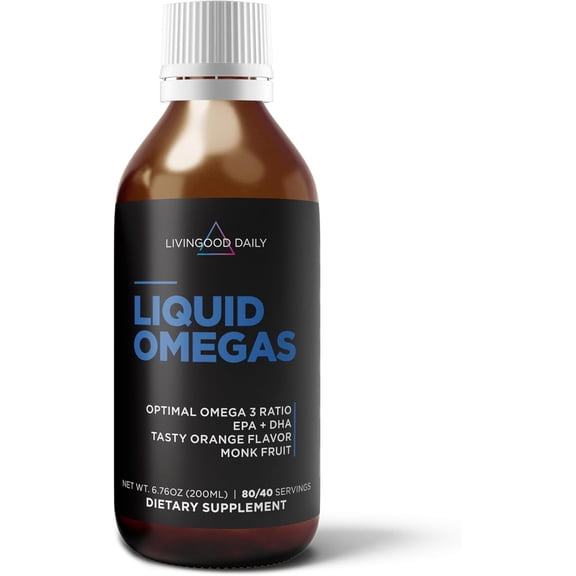 Livingood Daily Liquid Omega 3 Fish Oil, EPA & DHA Supplement with Monk Fruit & Orange Flavor, Supports Heart, Joint & Brain Health, Fish Oil for Men & Women, Non GMO, Gluten Free, 200 ML, 40 Serving
