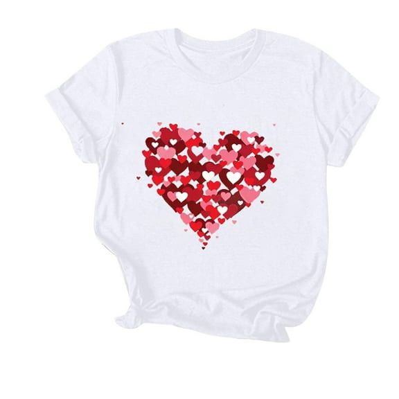 Wlynlyn Valentine's Day Womens Tops Crewneck Short Sleeve Shirts Heart Print Summer Top Loose Fitted Casual Basic Tees XL
