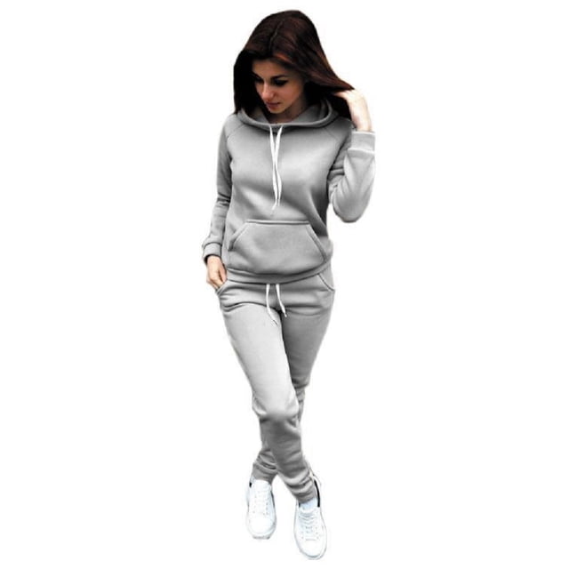 Kmbangi Women 2PCS Set Long Drawing Straps Slim-Fit Sweatshirt and Sweatpants Set