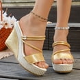 thumbnail image 2 of Rokment 2-Ways Convertible Slingback Slides Platform Wedge Sandals with Back Straps Fashion Casual Espadrilles Chunky ultra High Heels Dress Slip on Summer Shoes Gold Size 7.5, 2 of 8