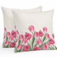 thumbnail image 2 of Throw Pillow Covers 16x16 Inch Set of 2, Pink Tulip Flower Waterproof Outdoor Pillow Covers, Spring Floral Leaves Plants Retro Beige Decorative Cushion Pillowcases for Couch, Sofa, Bed, Garden, Patio, 2 of 9