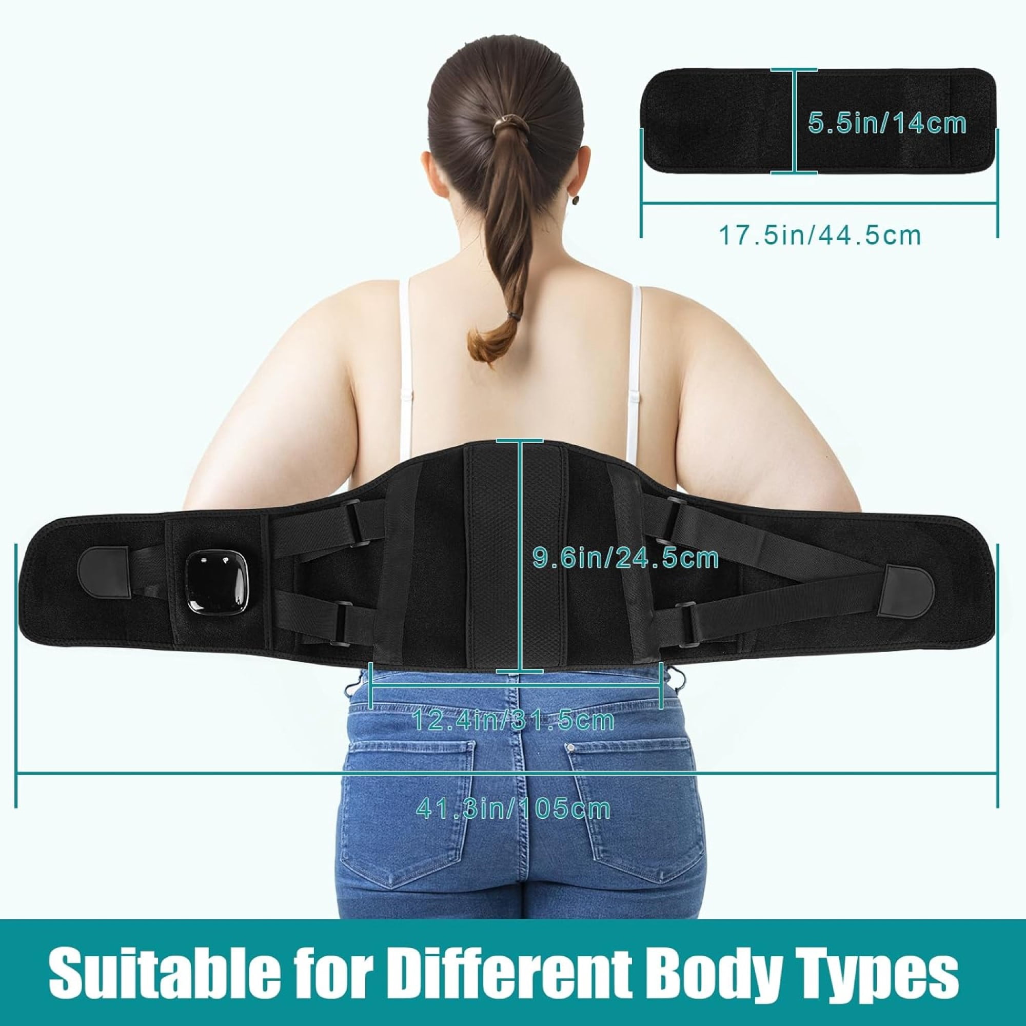 Pecham Cordless Heating Pad for Back, 60" Lower Back Massager Heated Back Support Brace with Heating, 3 Speed Massage, Gifts for Men Women - Black