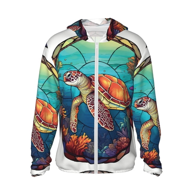 Balery Sea Turtle in Coral Sudadera ligera de manga larga con capucha y protección solar UPF 50+ para hombre y mujer, ideal para pesca y running-3X-Large