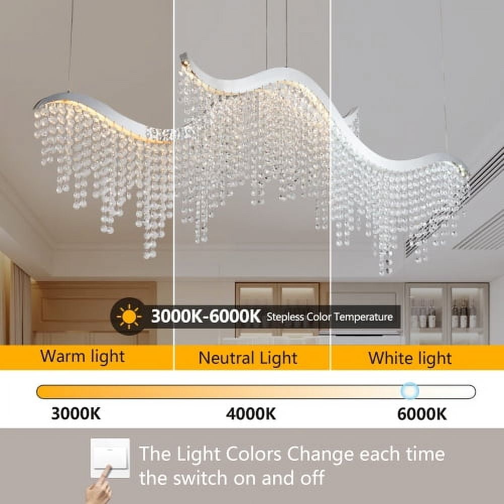 ACE-LIGHTS,36.2-inch,3360 Lumen,Height Adjustable Wave Shaped Crystal Chandelier with Stainless Steel Base & K9 Crystal,Luxury Modern Pendant Light,Fancy Hanging Ceiling Lamps(Chrome)