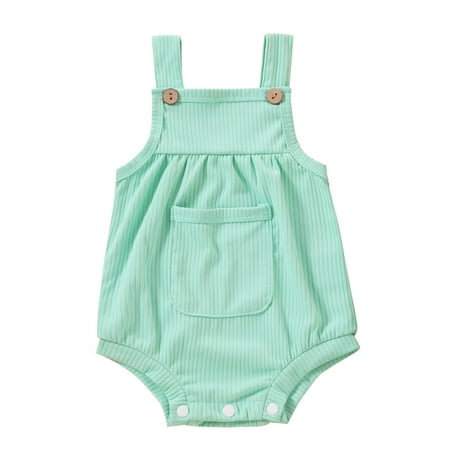 

YWDJ 0-18M Bodysuit Unisex Newborn Infant Boys Girls Ribbed Solid Pocket Bodysuit Suspender Romper Mint Green 90