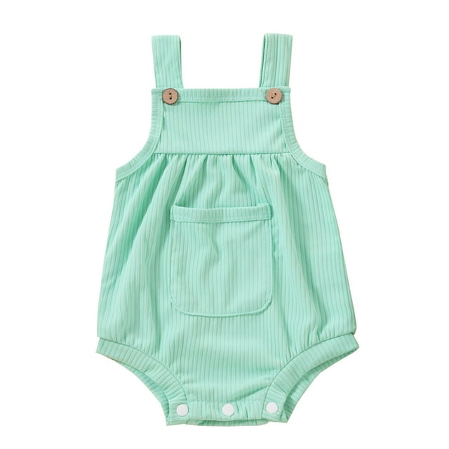 Gibobby Mamelucos para bebe niño polar Body para bebés con bolsillo acanalado, tirantes para niñas, mono sólido para bebés, y mono para niñas(Verde de menta, 12-18 Meses)