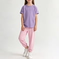 thumbnail image 2 of Miluxas Girls Solid Color 2 Piece Outfits Short Sleeve T Shirts Sport Pants Matching Lounge Set Purple 2-3 Years, 2 of 8