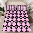 thumbnail image 2 of Manfei Teens Pink Black Bowknot Twin Sheet Sets, Cartoon Buffalo Plaid Twin Fitted Sheet, Kawaii Princess Ribbon Flat Sheet, Breathable Home Decor, 3-Piece, 2 of 7
