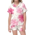 thumbnail image 2 of BOOMNY Girls 2 Peice Pajamas Sets Floral Graphic Short Sleeve Buttons Sleepwear Tops Shorts Pjs Set for Kids Cozy Loungewear Homewear, 2 of 4